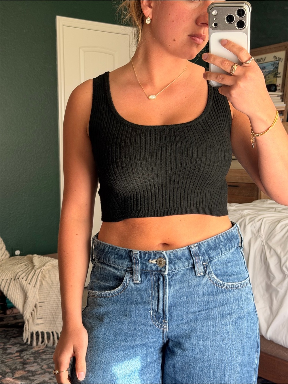 wild fable Black Ribbed Scoop-Neck Crop Tank